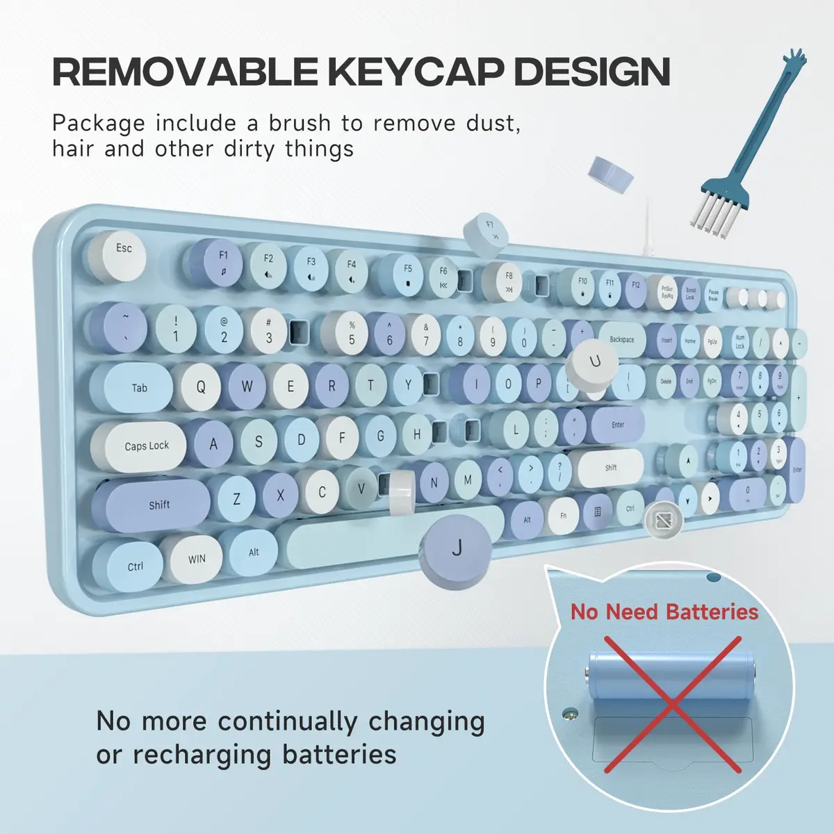 Atelus Retro Typewriter Keyboard Blue Colorful Full Size 104-Key USB Wired Tactile Mechanical Switch | Office & Home Use - view 2