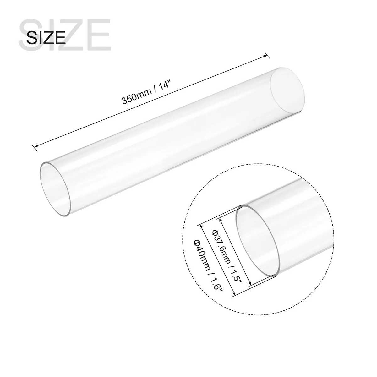 MECCANIXITY Plastic Pipe Rigid Polycarbonate Round Tube Clear 1.5" (37.6mm) ID 1.6" (40mm) OD 14" (350mm) High Impact for Lighting, Models, Water Plumbing - view 2
