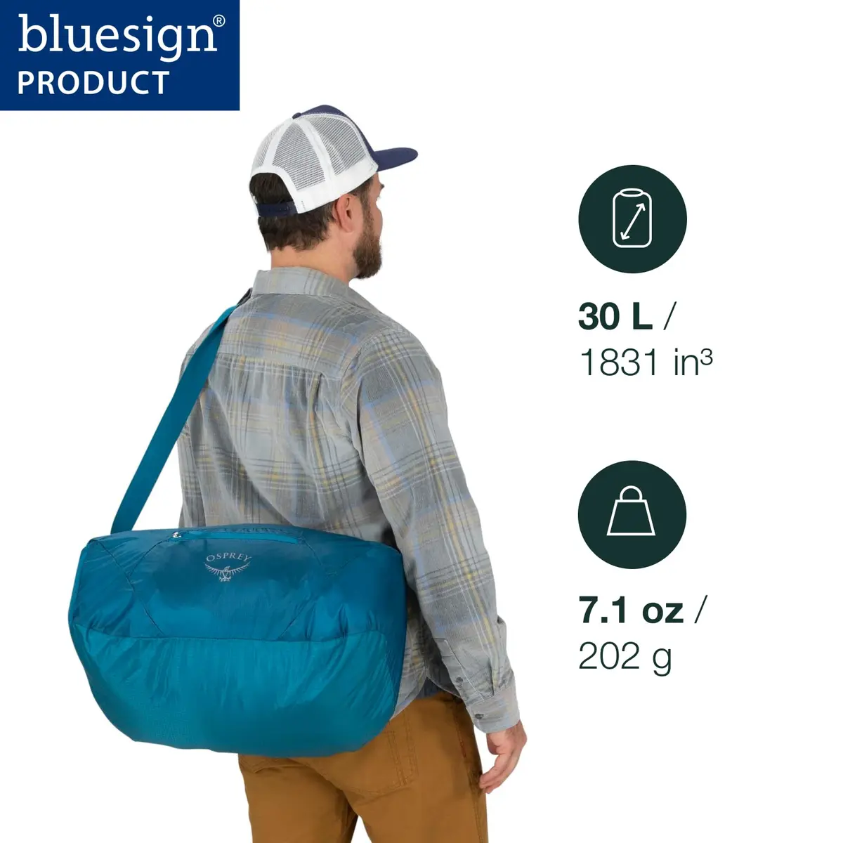 Osprey Ultralight Collapsible Stuff Duffel Waterfront Blue | Compact, Packable Travel Bag - view 2