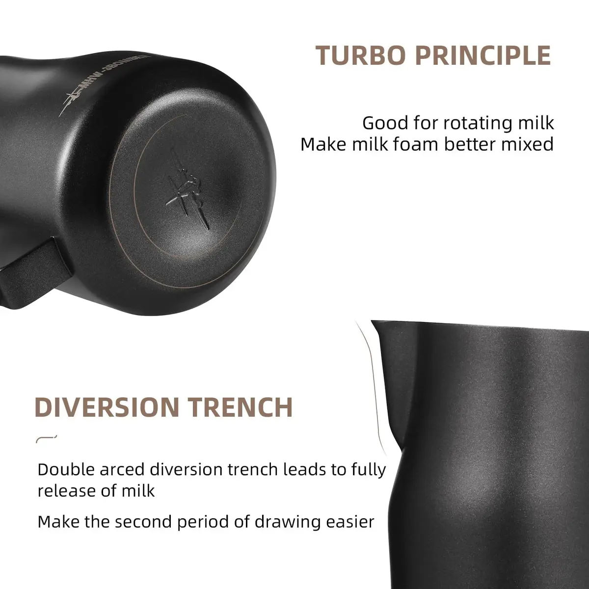 MHW-3BOMBER Turbo Milk Frothing Pitcher 450ml (15.2oz) Matte Black | Barista Latte Art Stainless Steel Jug - view 8