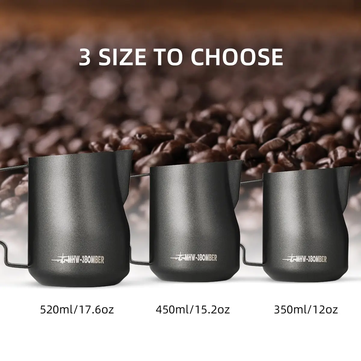 MHW-3BOMBER Turbo Milk Frothing Pitcher 450ml (15.2oz) Matte Black | Barista Latte Art Stainless Steel Jug - view 9