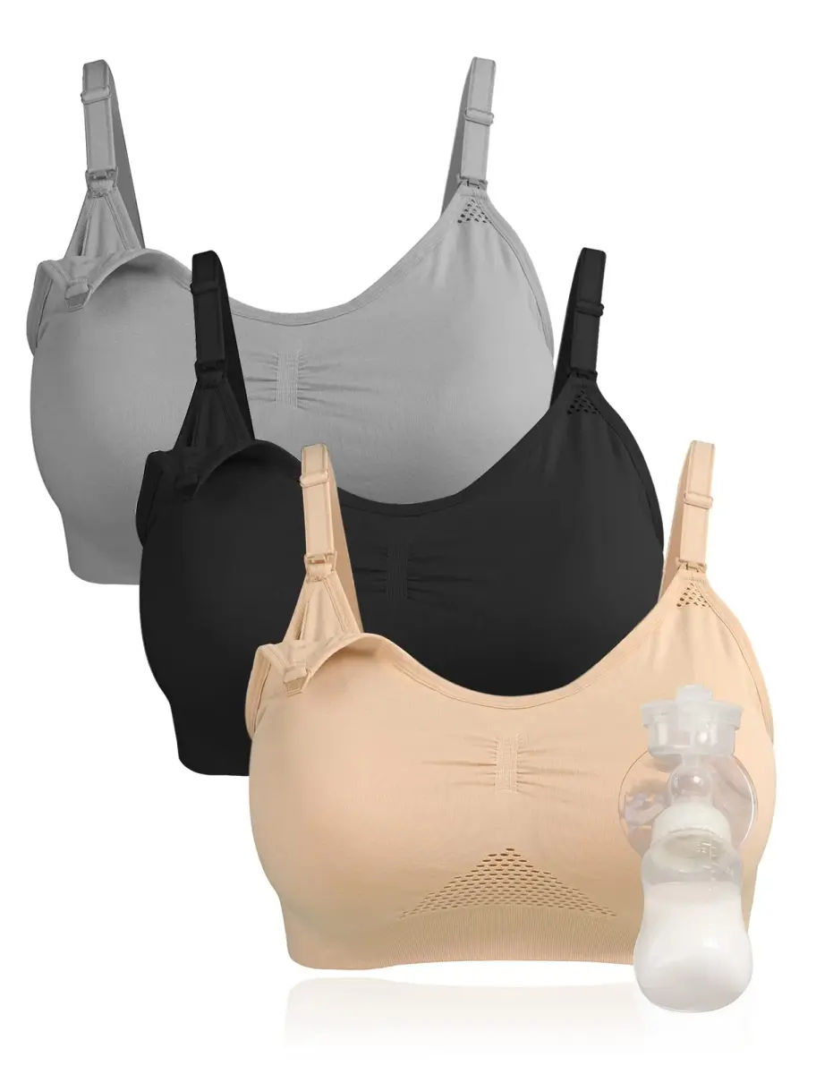 4HOW Hands-Free Pumping & Nursing Bra with Adjustable Straps, Medium (3-Pack) | Secure Flange Fit for All Breast Pumps - main product image
