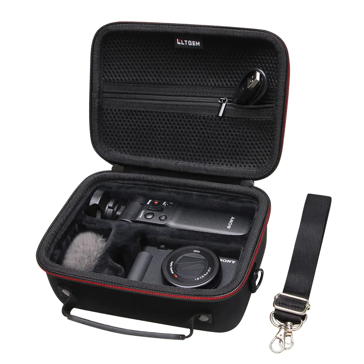 L LTGEM Black Hard Camera Case with Shoulder Strap for Sony ZV-1F/ZV-1/ZV-1 II Vlog Cameras - main product image