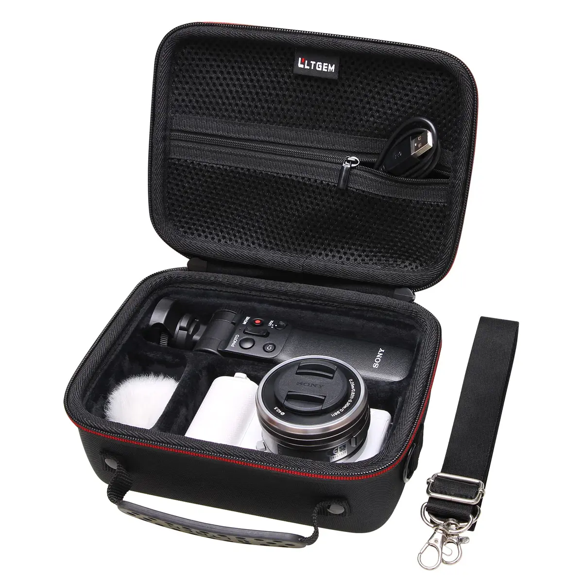 LTGEM Camera Case for Sony Alpha ZV-E10 / ZV-1F / ZV-1 / ZV-1 II Vlog Camera, 20.3cm x 15.2cm x 10.4cm (8" x 6" x 4.1") | Shockproof EVA Travel Bag with Strap - main product image