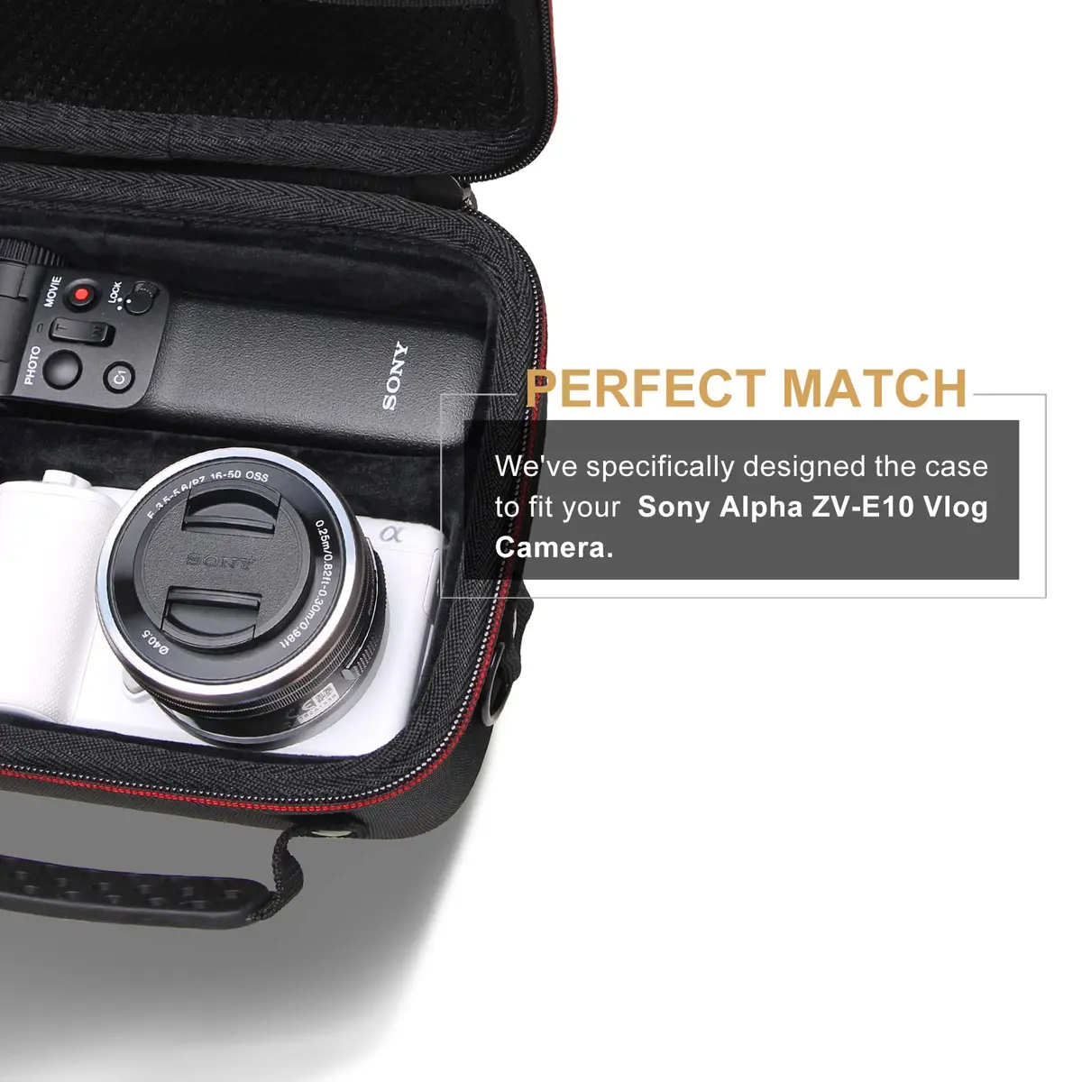 LTGEM Camera Case for Sony Alpha ZV-E10 / ZV-1F / ZV-1 / ZV-1 II Vlog Camera, 20.3cm x 15.2cm x 10.4cm (8" x 6" x 4.1") | Shockproof EVA Travel Bag with Strap - view 5