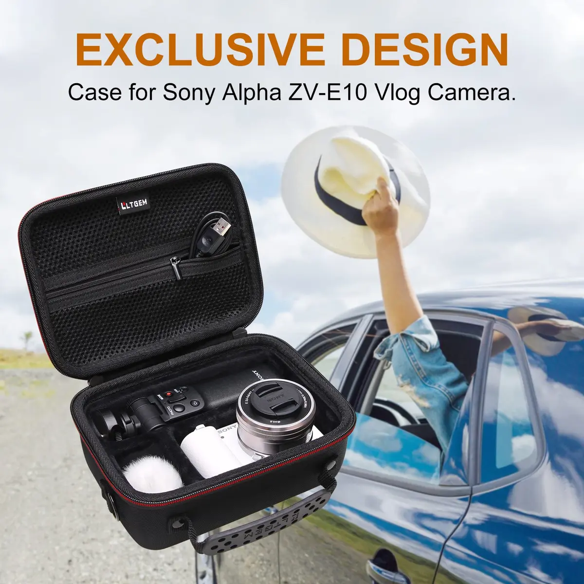LTGEM Camera Case for Sony Alpha ZV-E10 / ZV-1F / ZV-1 / ZV-1 II Vlog Camera, 20.3cm x 15.2cm x 10.4cm (8" x 6" x 4.1") | Shockproof EVA Travel Bag with Strap - view 8