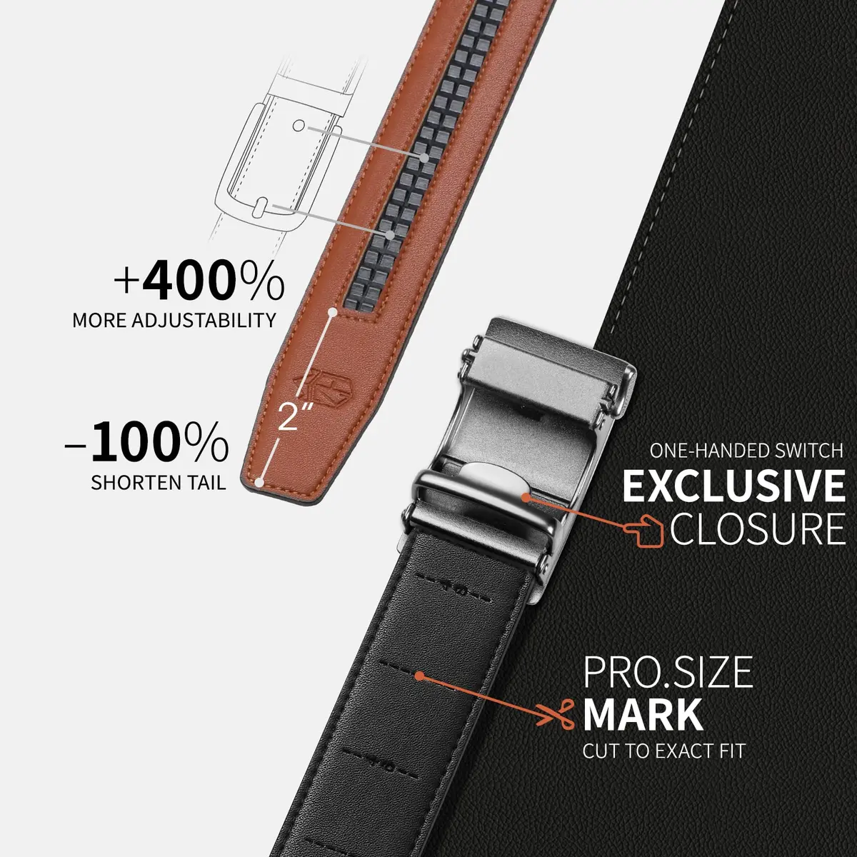 Zitahli Ratchet Belts for Men, Adjustable Leather Belt for Dress & Casual, Hiding Tail-Trim, 46"-52" | Precise Fit & Premium Quality - view 3