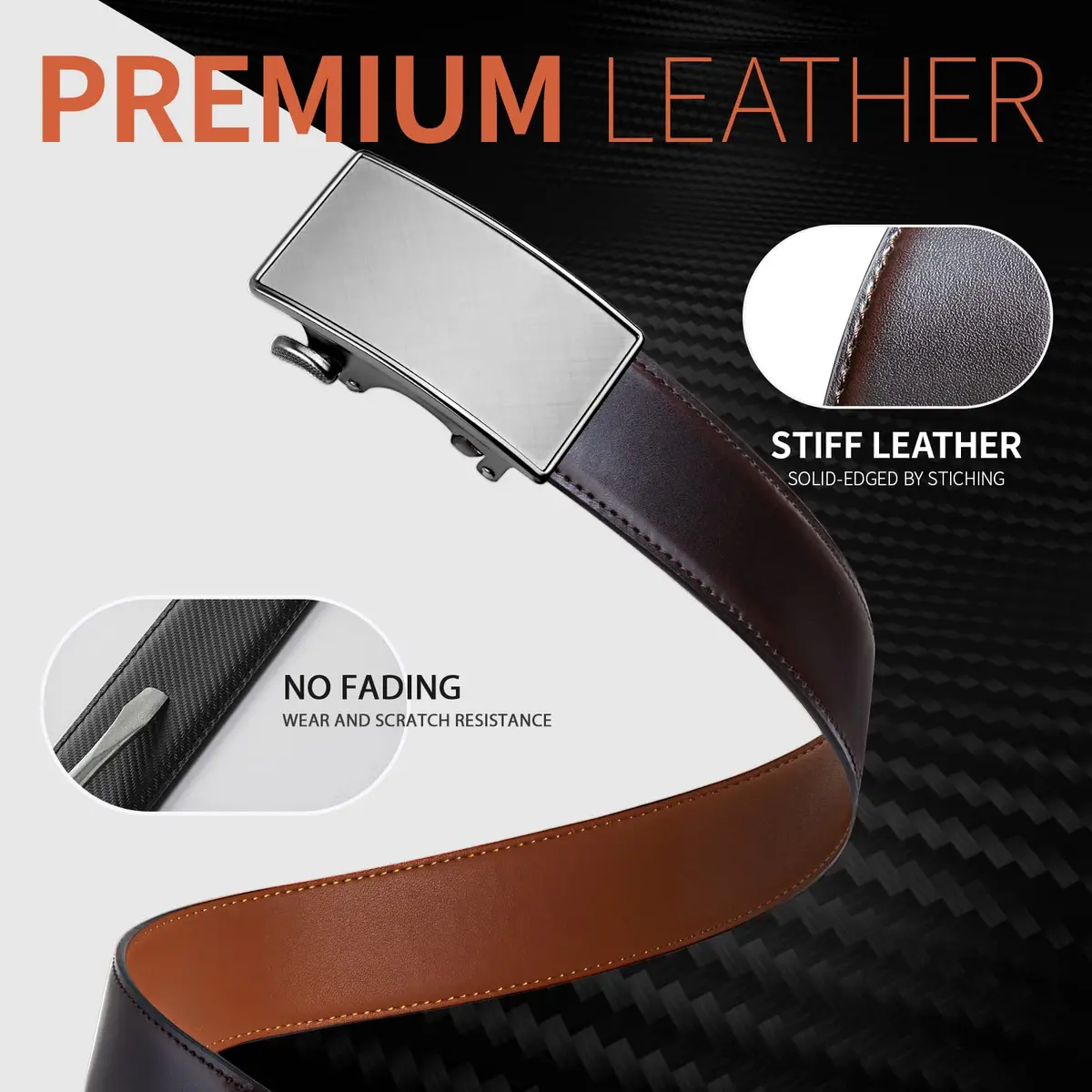 Zitahli Ratchet Belts for Men, Adjustable Leather Belt for Dress & Casual, Hiding Tail-Trim, 46"-52" | Precise Fit & Premium Quality - view 4