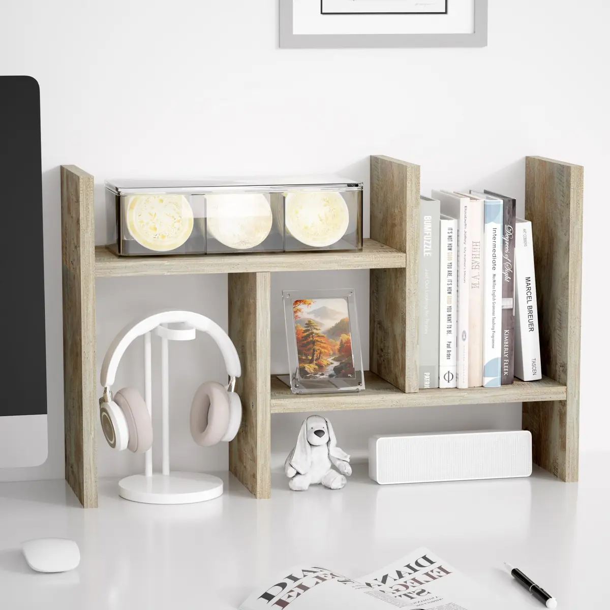 Jerry & Maggie Desktop Organizer Shelf 23.4in x 6in x 14in | Multi-Functional Wooden Desk Rack - main product image