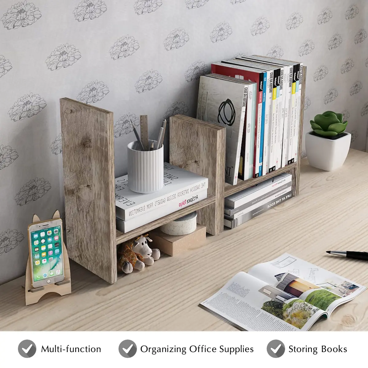 Jerry & Maggie Desktop Organizer Shelf 23.4in x 6in x 14in | Multi-Functional Wooden Desk Rack - view 8
