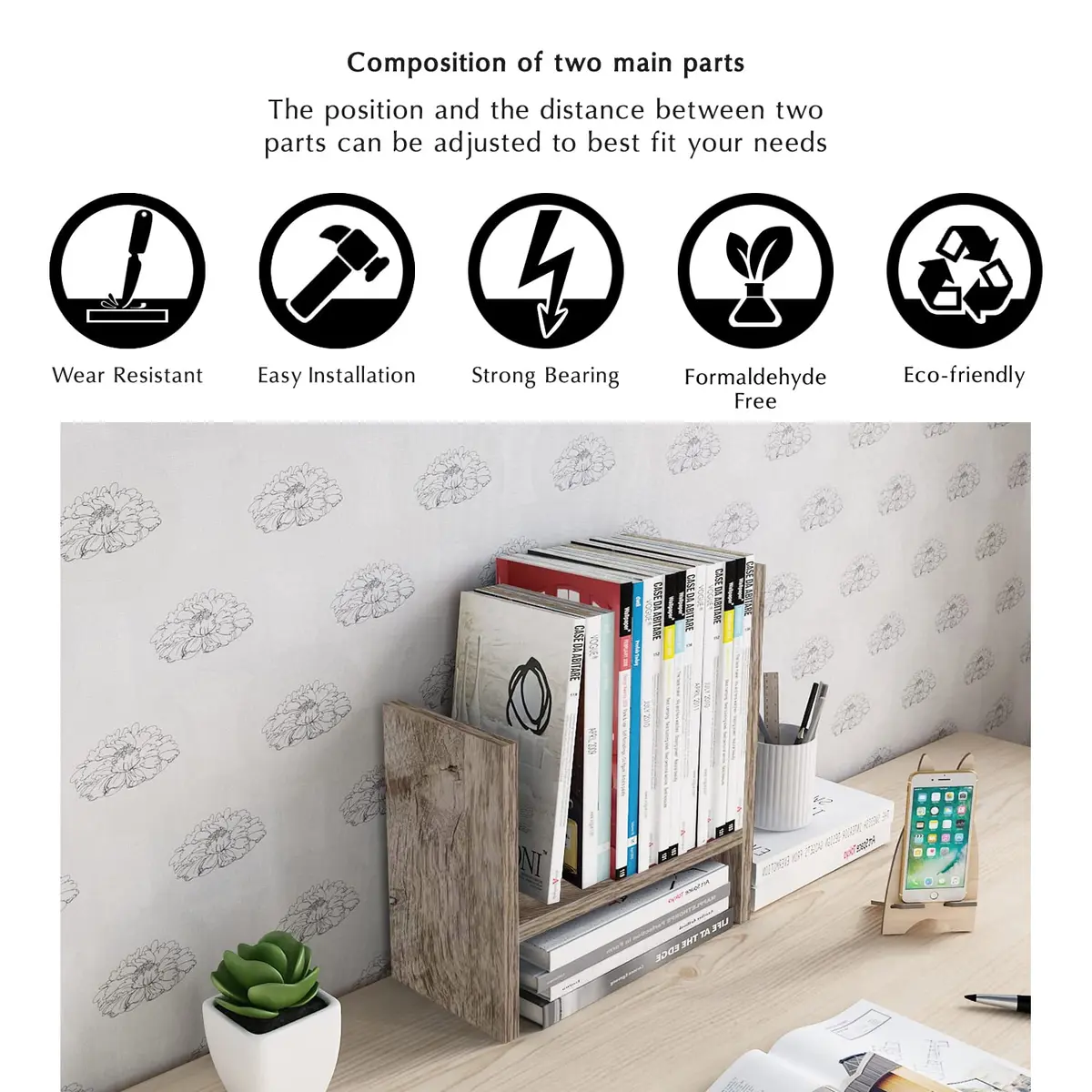 Jerry & Maggie Desktop Organizer Shelf 23.4in x 6in x 14in | Multi-Functional Wooden Desk Rack - view 9