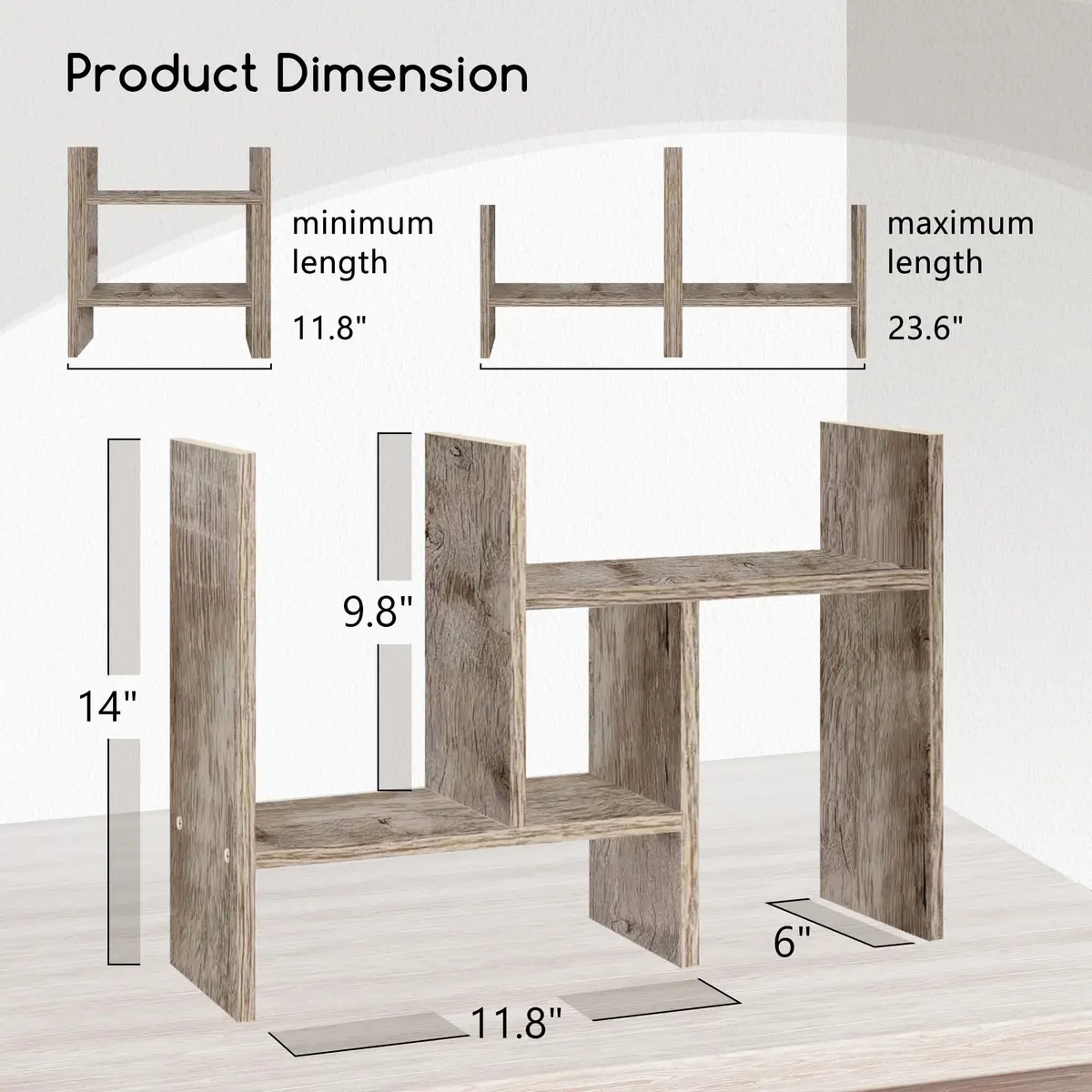 Jerry & Maggie Desktop Organizer Shelf 23.4in x 6in x 14in | Multi-Functional Wooden Desk Rack - view 3