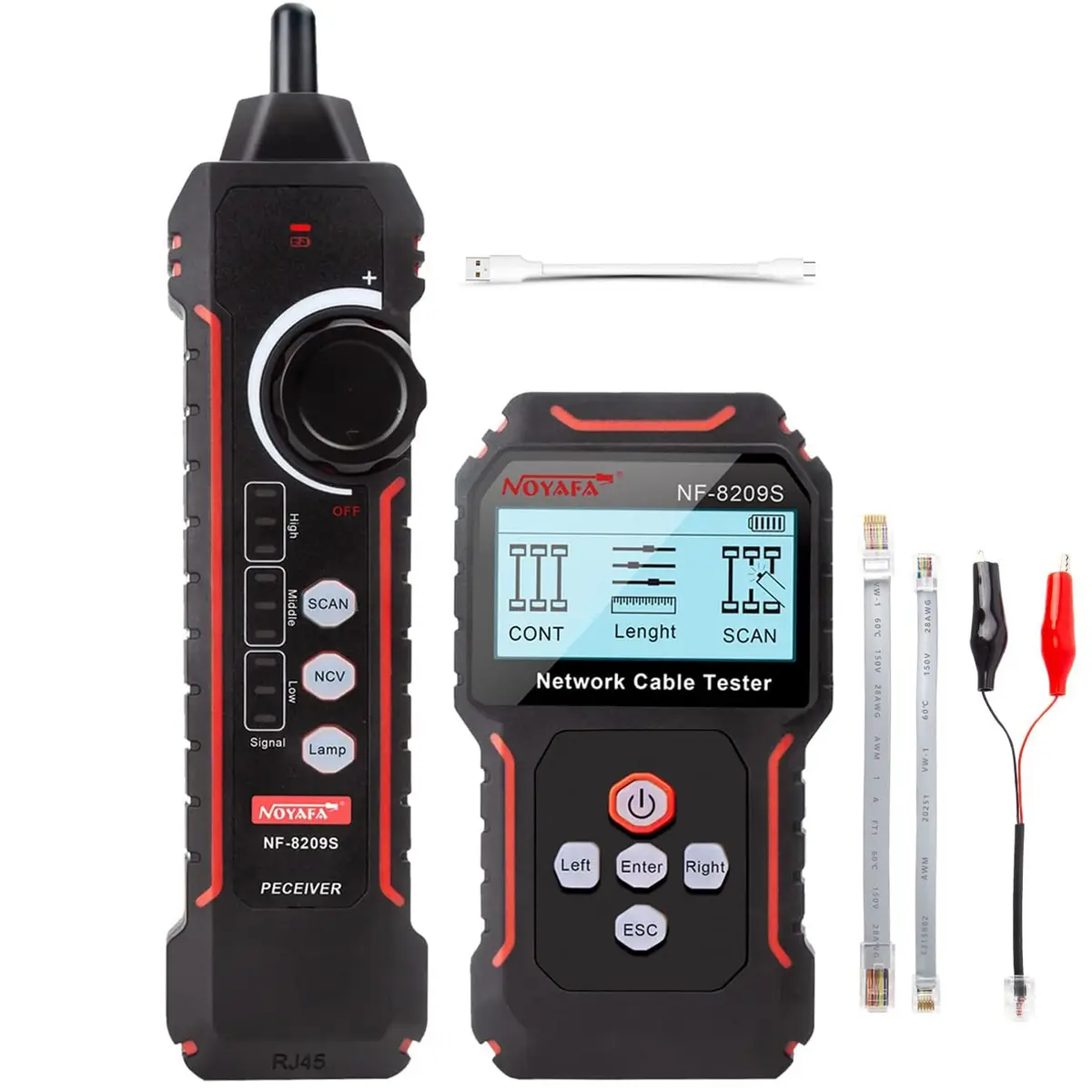 NOYAFA NF‑8209S Network Cable Tester – Ethernet & PoE Detection, Cable Length & Voltage Test, Port Flashing, Anti-Interference Modes (500m) - main product image