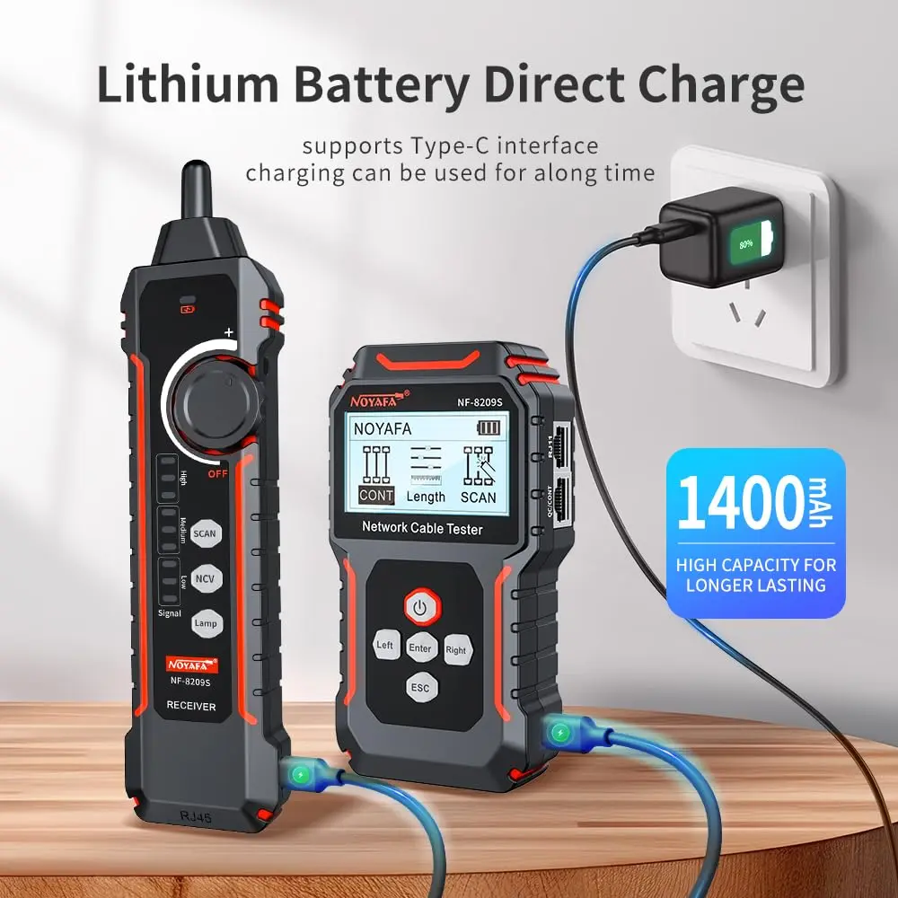 NOYAFA NF‑8209S Network Cable Tester – Ethernet & PoE Detection, Cable Length & Voltage Test, Port Flashing, Anti-Interference Modes (500m) - view 6