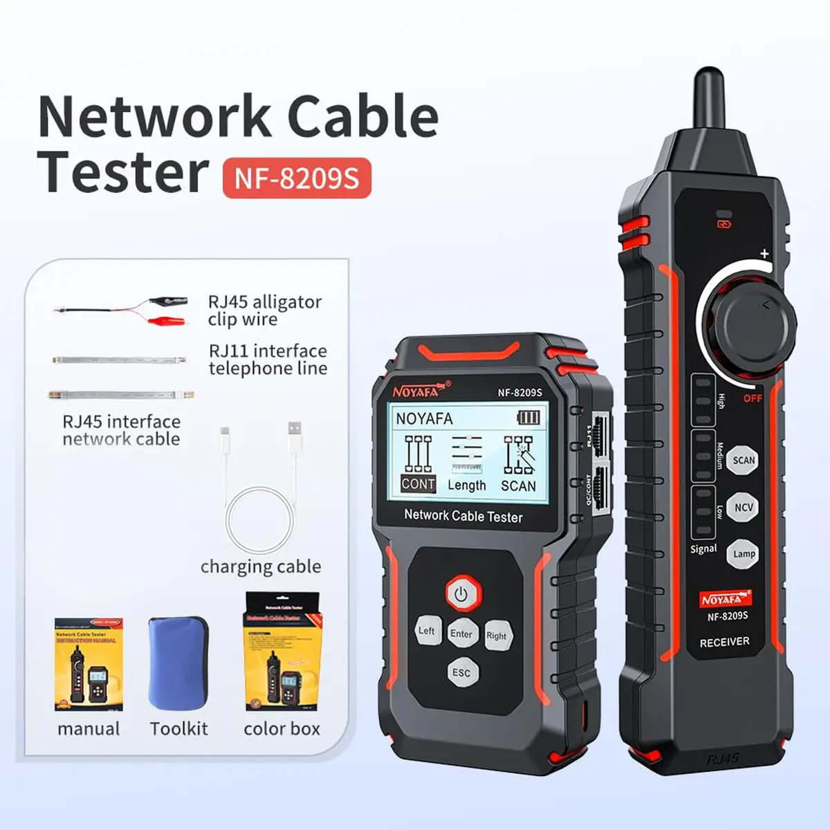 NOYAFA NF‑8209S Network Cable Tester – Ethernet & PoE Detection, Cable Length & Voltage Test, Port Flashing, Anti-Interference Modes (500m) - view 8