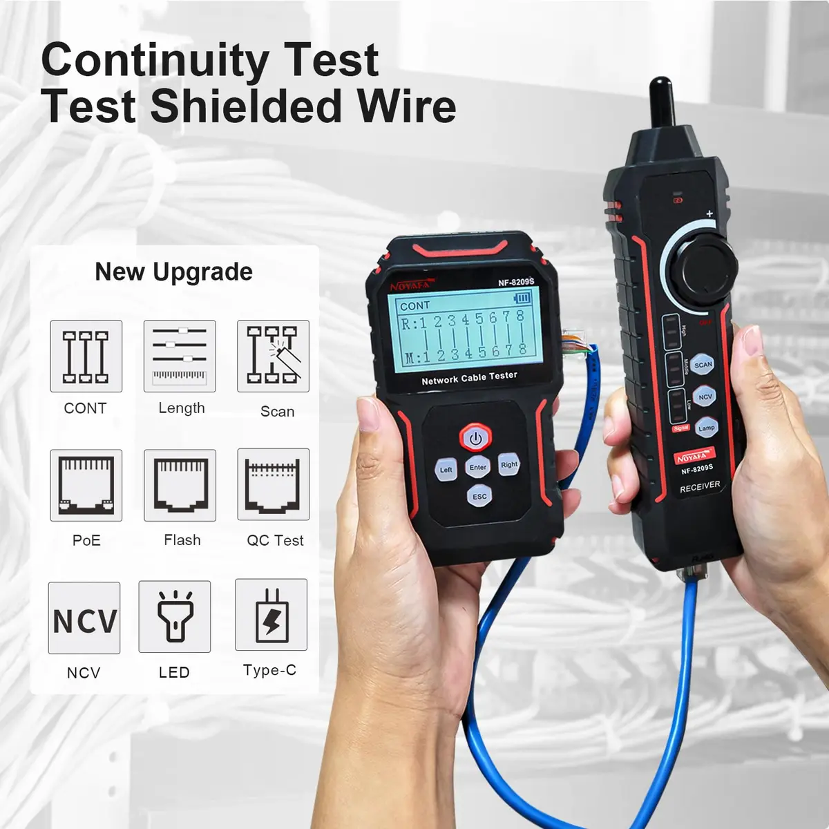 NOYAFA NF‑8209S Network Cable Tester – Ethernet & PoE Detection, Cable Length & Voltage Test, Port Flashing, Anti-Interference Modes (500m) - view 2