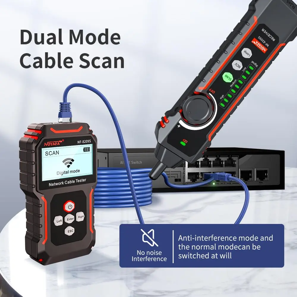 NOYAFA NF‑8209S Network Cable Tester – Ethernet & PoE Detection, Cable Length & Voltage Test, Port Flashing, Anti-Interference Modes (500m) - view 3