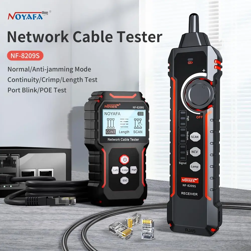 NOYAFA NF‑8209S Network Cable Tester – Ethernet & PoE Detection, Cable Length & Voltage Test, Port Flashing, Anti-Interference Modes (500m) - view 4