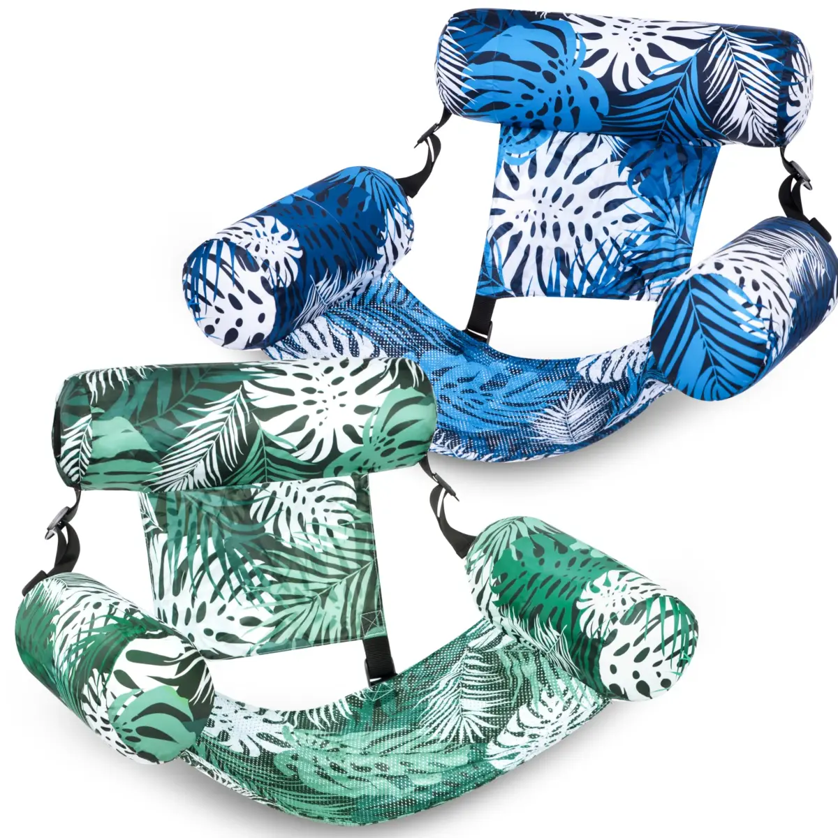 Sloosh Inflatable Pool Float Chairs 2-Pack 76x41x61 cm (30"x16"x24") | Tropical Leaves Design with Mesh Sling - main product image