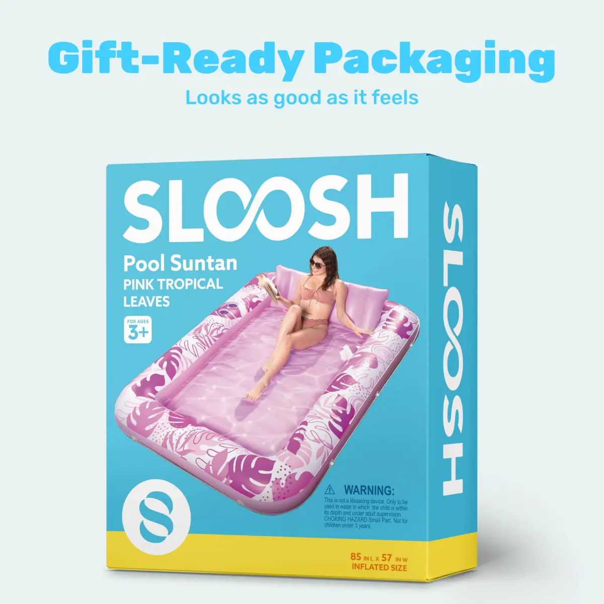 Sloosh Inflatable Tanning Pool Lounger Float 216cm (85") x 145cm (57") | 140kg Capacity, 2-Person Sunbathing Raft - view 9