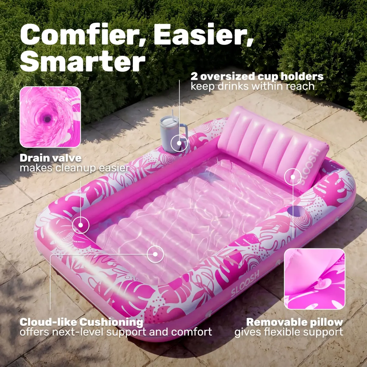 Sloosh Inflatable Tanning Pool Lounger Float 216cm (85") x 145cm (57") | 140kg Capacity, 2-Person Sunbathing Raft - view 4