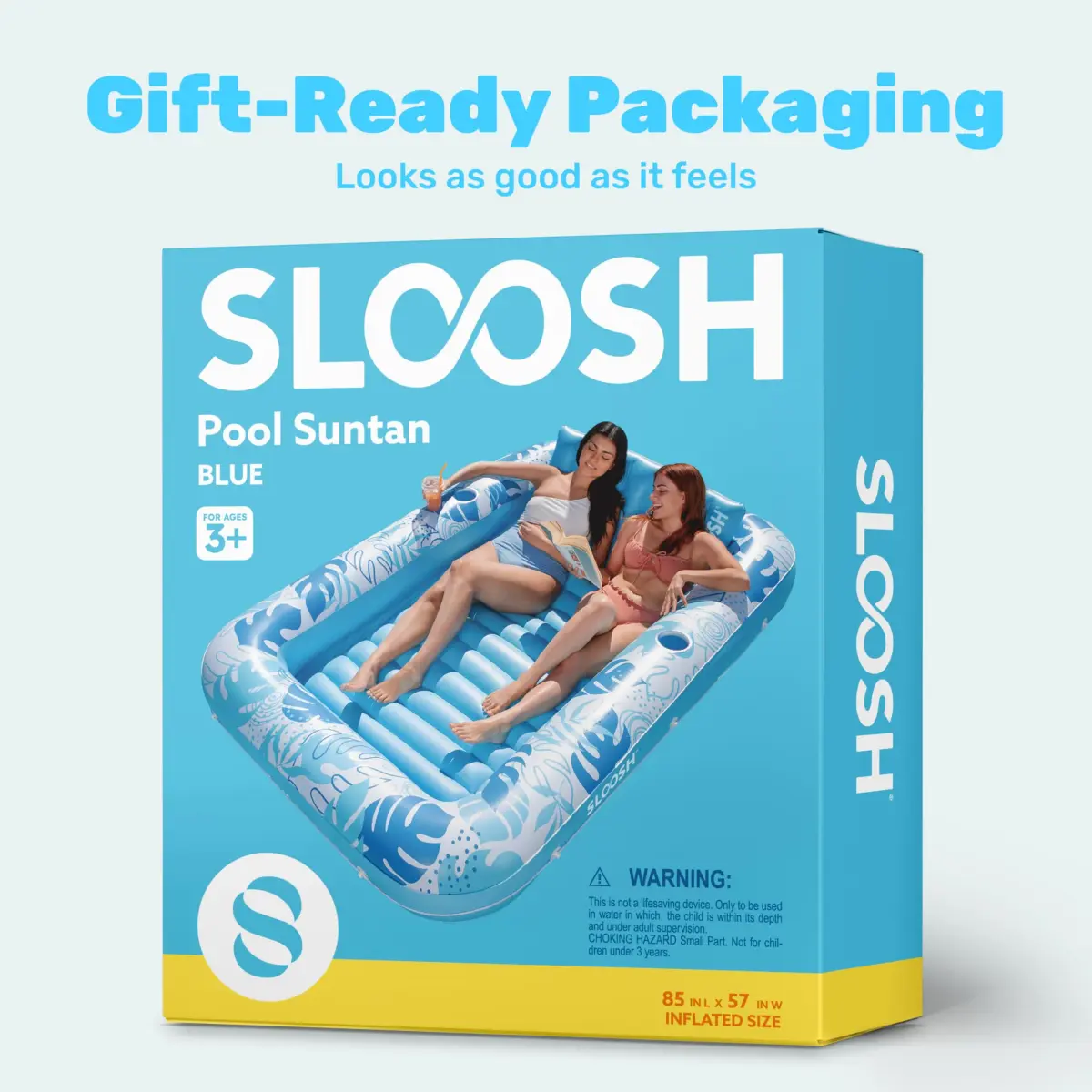 Sloosh Inflatable Tanning Pool Lounger Float 216cm x 145cm (85" x 57") | XL Blue with Pillow & Drink Holders - view 8