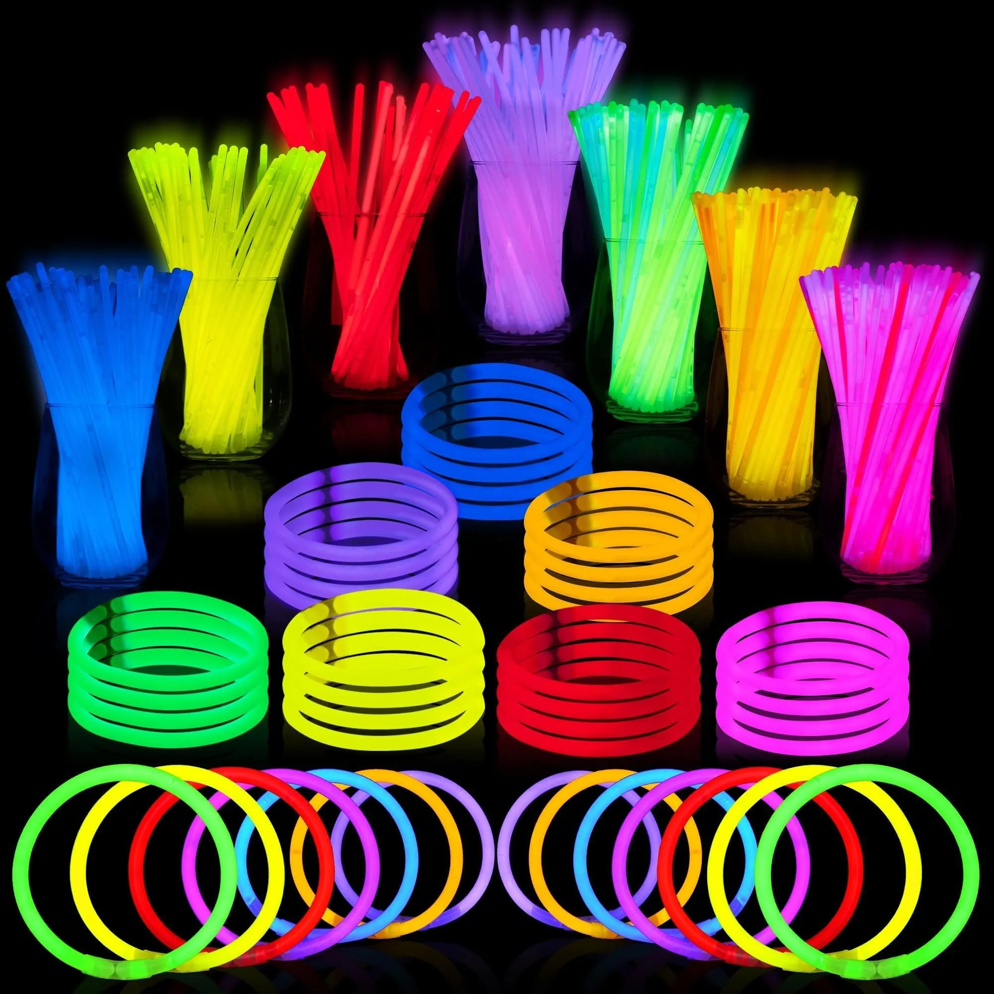 JOYIN 1000 Pcs 8" Glow Sticks Bulk Pack with Connectors, Assorted Colors | Glow for 6+ Hours - main product image