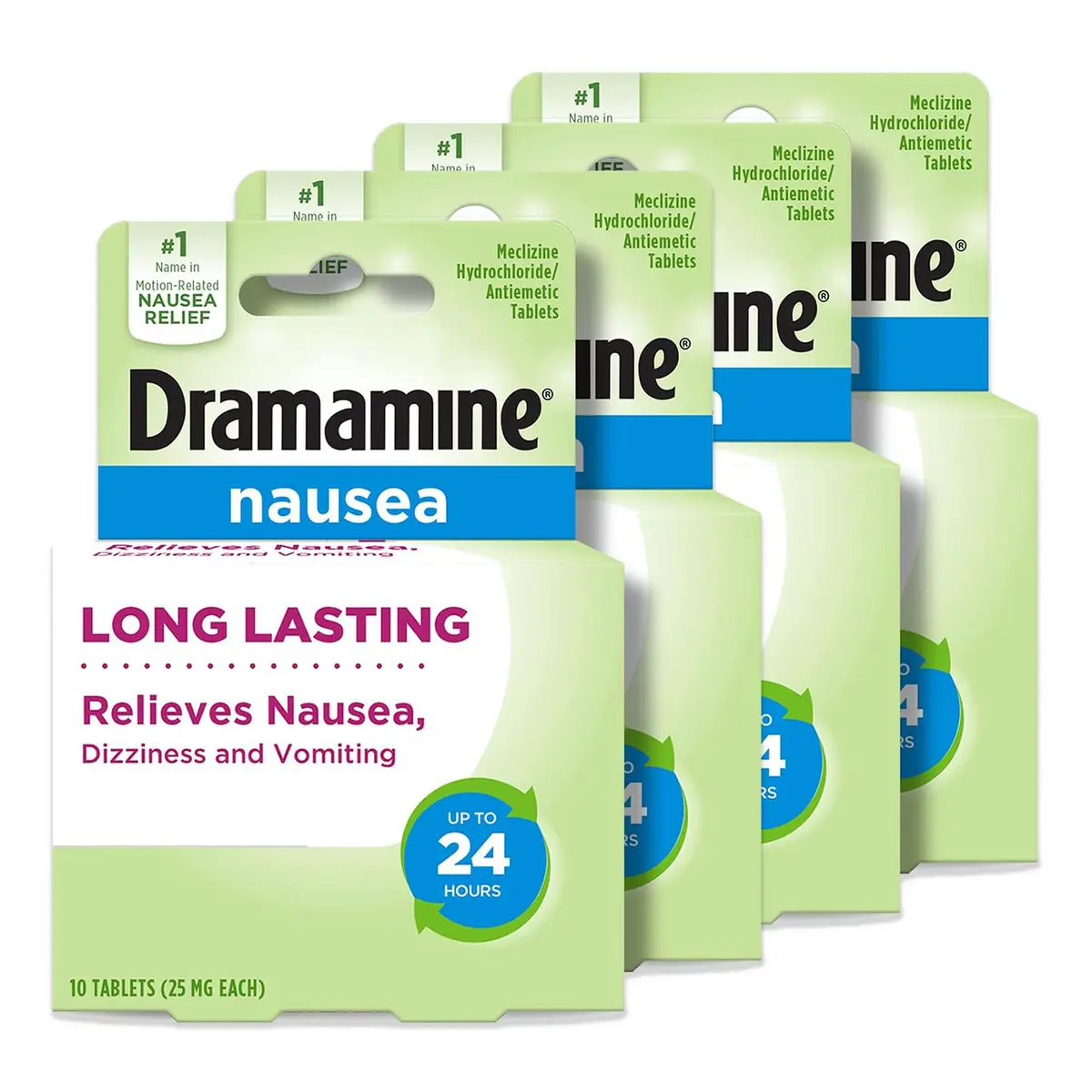 Dramamine Nausea Relief Tablets Long Lasting 10 Ct Pack of 4 | Up to 24 Hours Motion Sickness Support - main product image