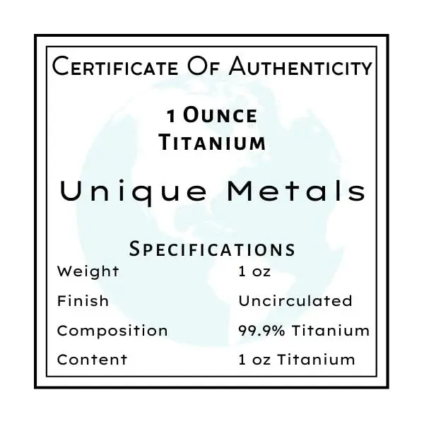 Unique Metals 1 Troy Ounce (31.1 g) Pure Titanium Bar Paperweight | Authentic USA Import with COA - view 5