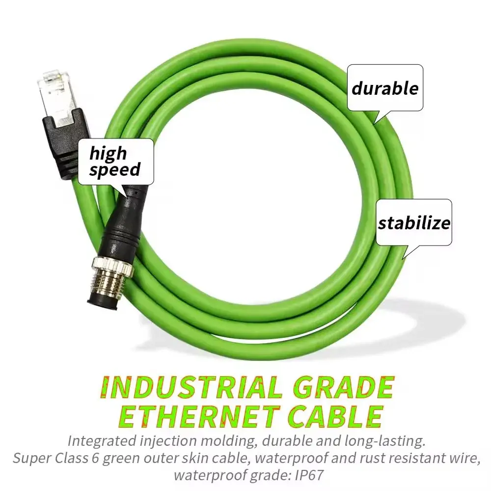 keisnoaja M12 to RJ45 Industrial Ethernet Cable 1m (3.28 ft) | IP67 Waterproof Connector for Automation - view 5