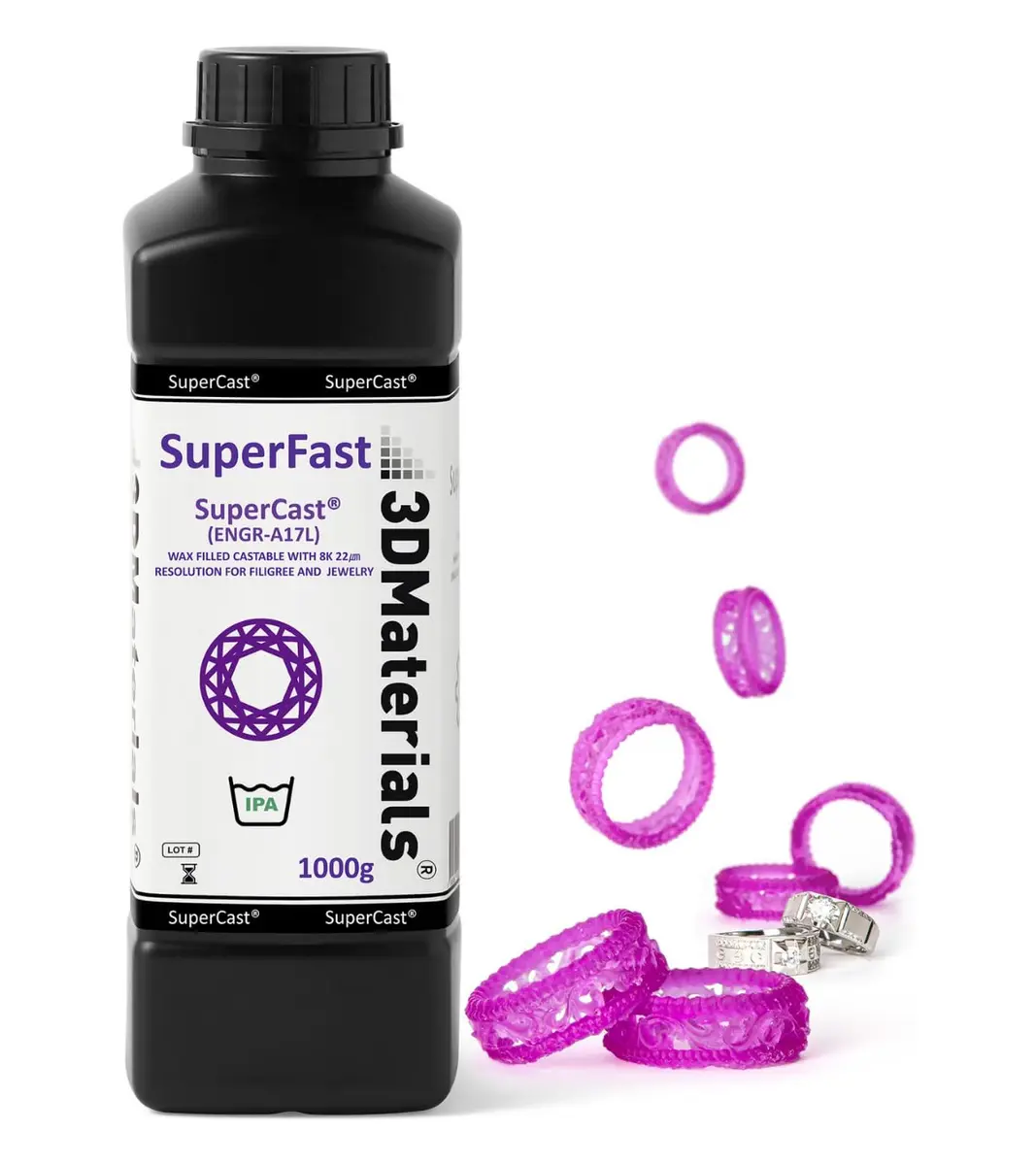 3DMaterials SuperCast 8K 3D Print Resin Wax Filled Jewelry Casting 1000g | High-Resolution, Low Temp Burnout - main product image