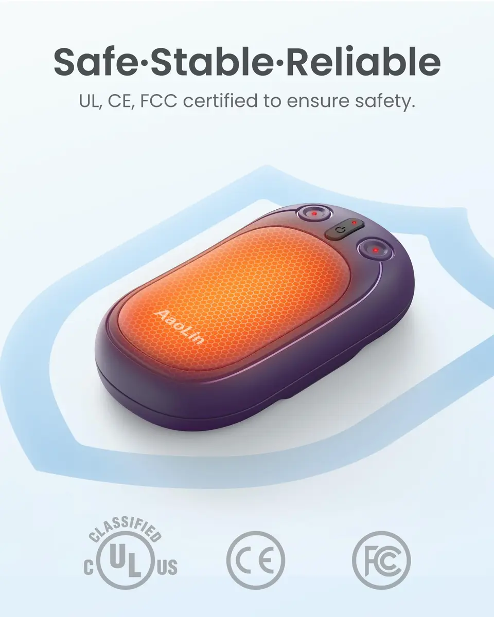 AaoLin Rechargeable Hand Warmers 2-Pack, 2-in-1 Electric Pocket Heaters - 2 Pack Purple - view 4