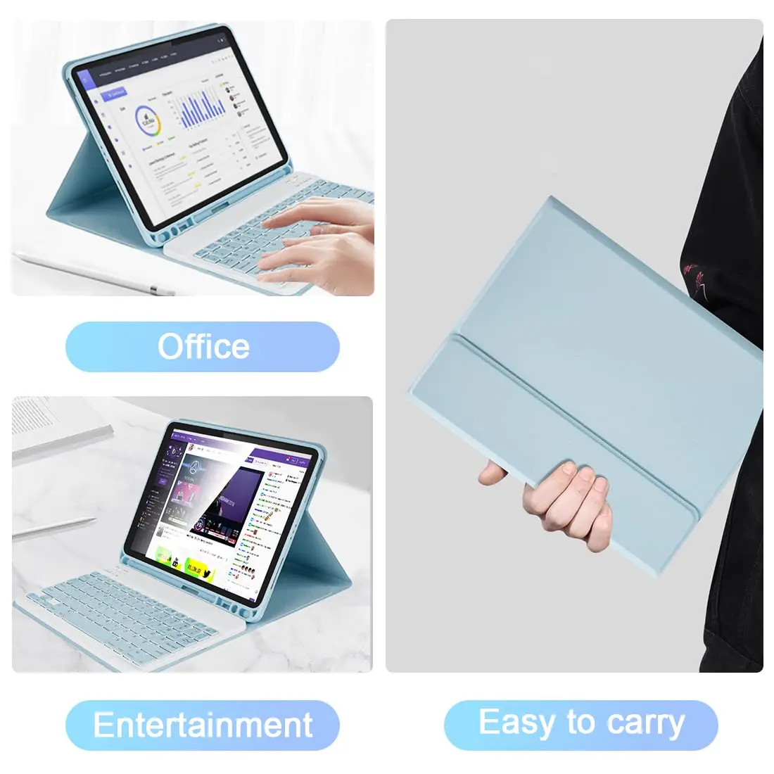 LAMA Magnetic Keyboard Case for iPad (A16) 11th Gen 2025 /10th Gen 2022 | Slim & Light with Pencil Holder, Sky Blue - view 6