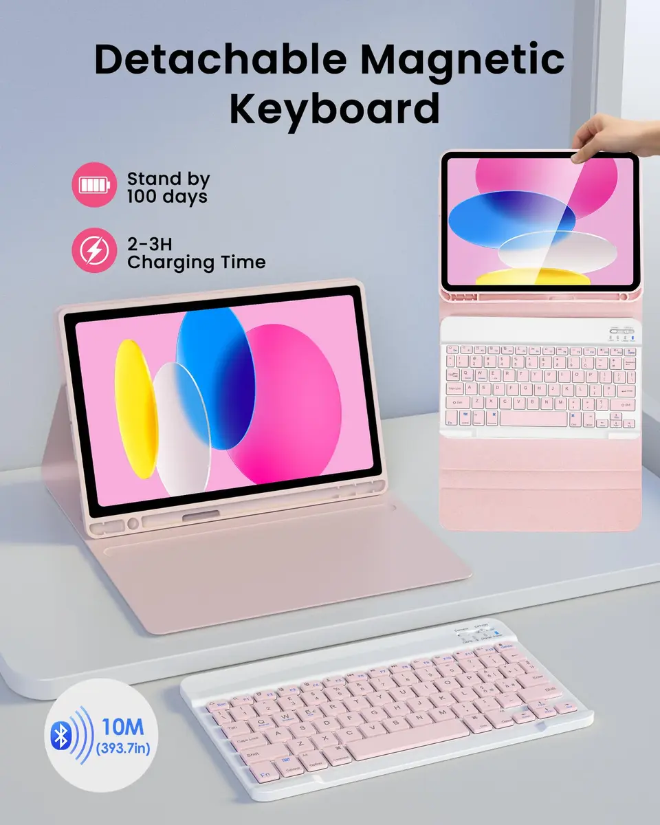 LAMA Pink Keyboard Case for iPad (A16) 11th Gen 2025 /10th Gen 2022 10.9 inch | Slim, Light & Magnetic with Pencil Holder - view 6