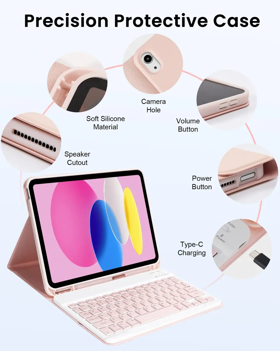 LAMA Pink Keyboard Case for iPad (A16) 11th Gen 2025 /10th Gen 2022 10.9 inch | Slim, Light & Magnetic with Pencil Holder - view 7