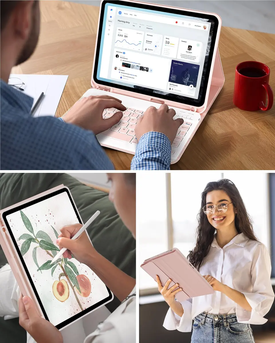 LAMA Pink Keyboard Case for iPad (A16) 11th Gen 2025 /10th Gen 2022 10.9 inch | Slim, Light & Magnetic with Pencil Holder - view 3