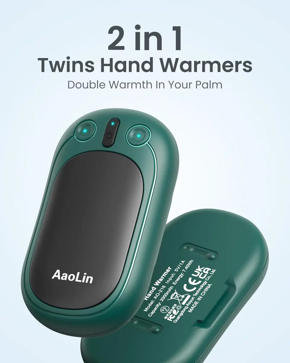 AaoLin Rechargeable Hand Warmers 2-Pack, 2-in-1 Electric Pocket Heaters, 4000mAh (7.4Wh) | 12 Hours Long Heating - view 2