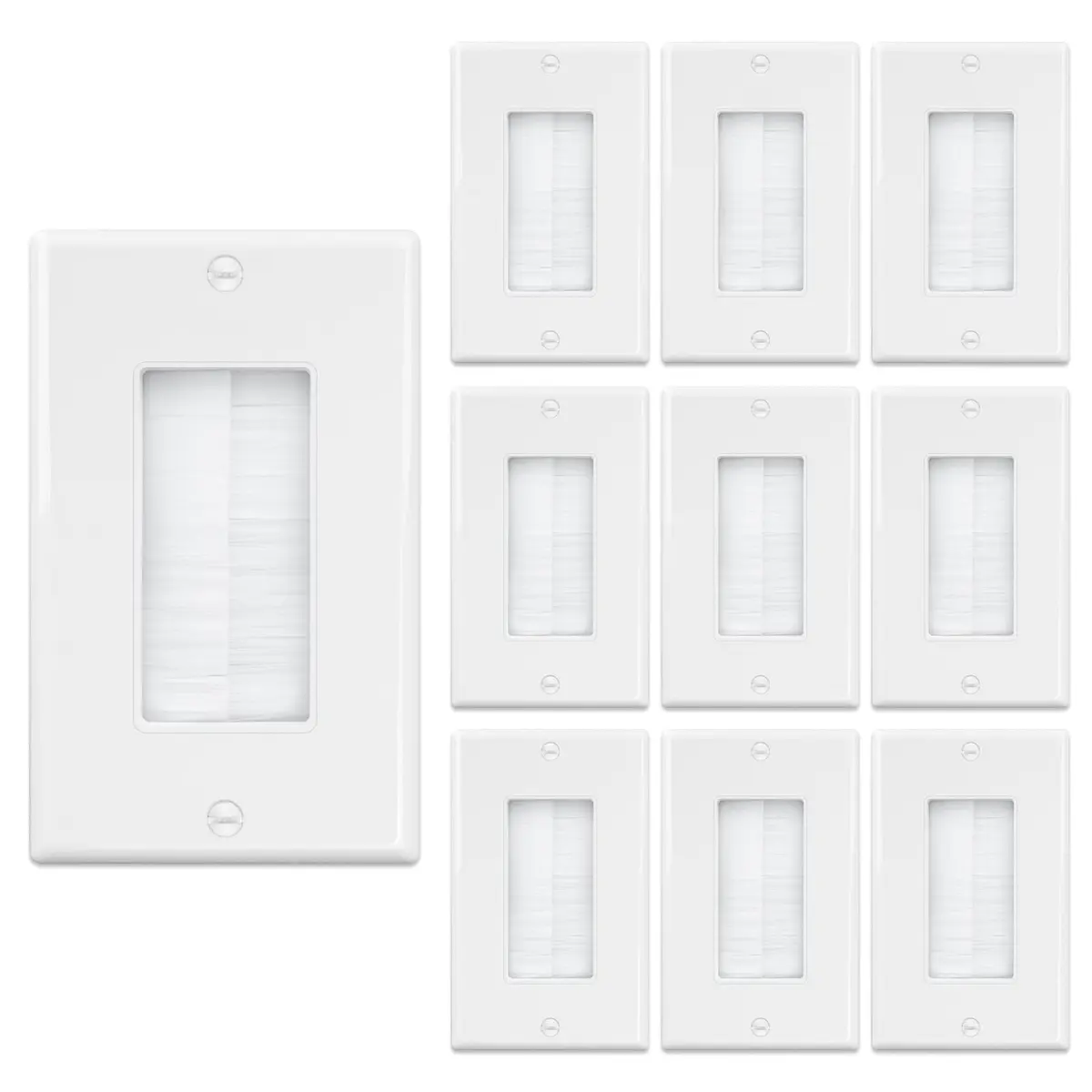 iwillink Brush Wall Plate 10 Pack White Single Gang | Professional Cable Management for Home Theater - main product image