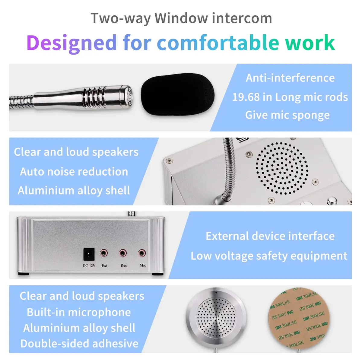 DESHUN DS-2008 Window Intercom System with Microphone | 19.7cm (7.75in) Length - view 3
