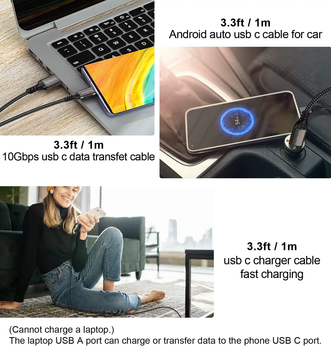 Aoybevty USB A to USB C Cable 2-Pack 3.3ft | 10Gbps Data & 60W Fast Charging - view 7