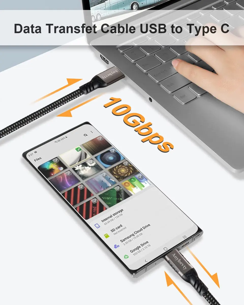 Aoybevty USB A to USB C Cable 2-Pack 3.3ft | 10Gbps Data & 60W Fast Charging - view 8