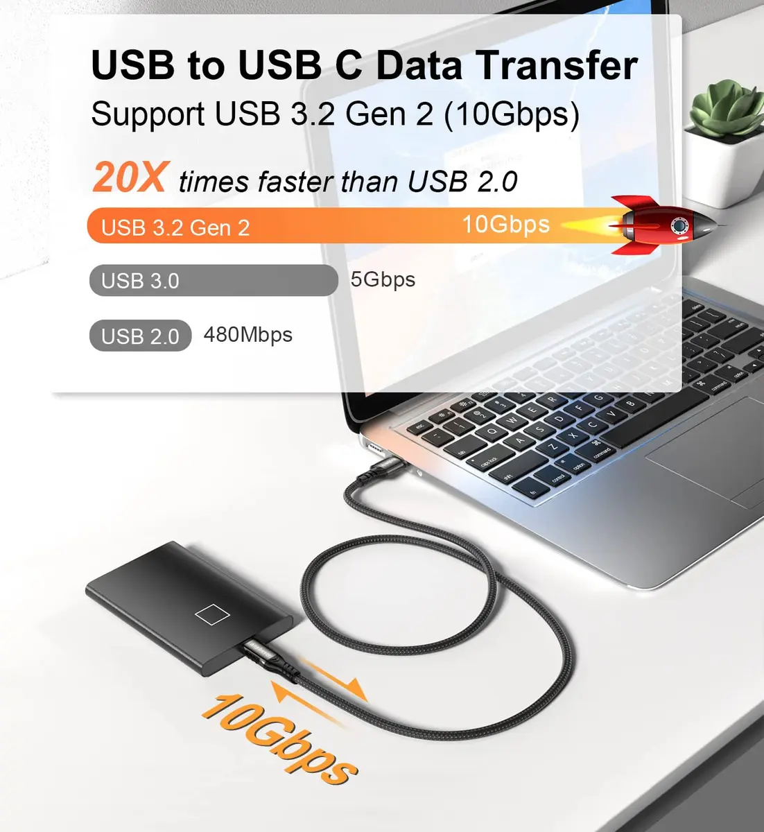 Aoybevty USB A to USB C Cable 2-Pack 3.3ft | 10Gbps Data & 60W Fast Charging - view 3