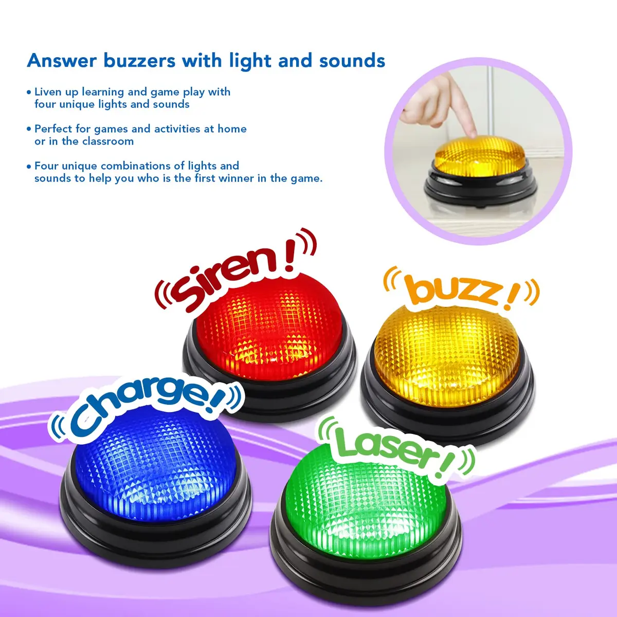 BEAN LIEVE 4-Pack Game Buzzers with Lights & Sounds | Educational Classroom & Party Game Show Answer Buzzers - view 2