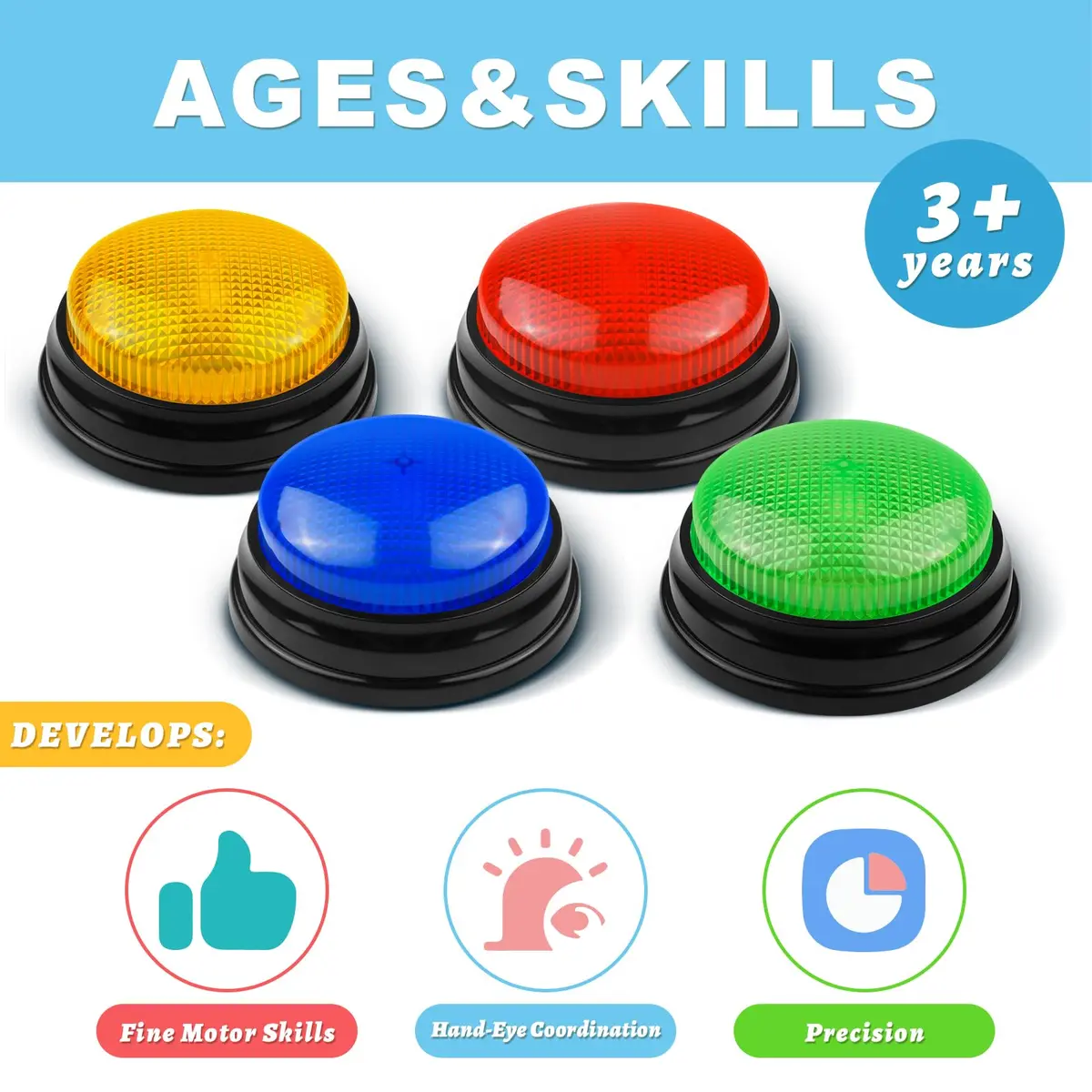 BEAN LIEVE 4-Pack Game Buzzers with Lights & Sounds | Educational Classroom & Party Game Show Answer Buzzers - view 4