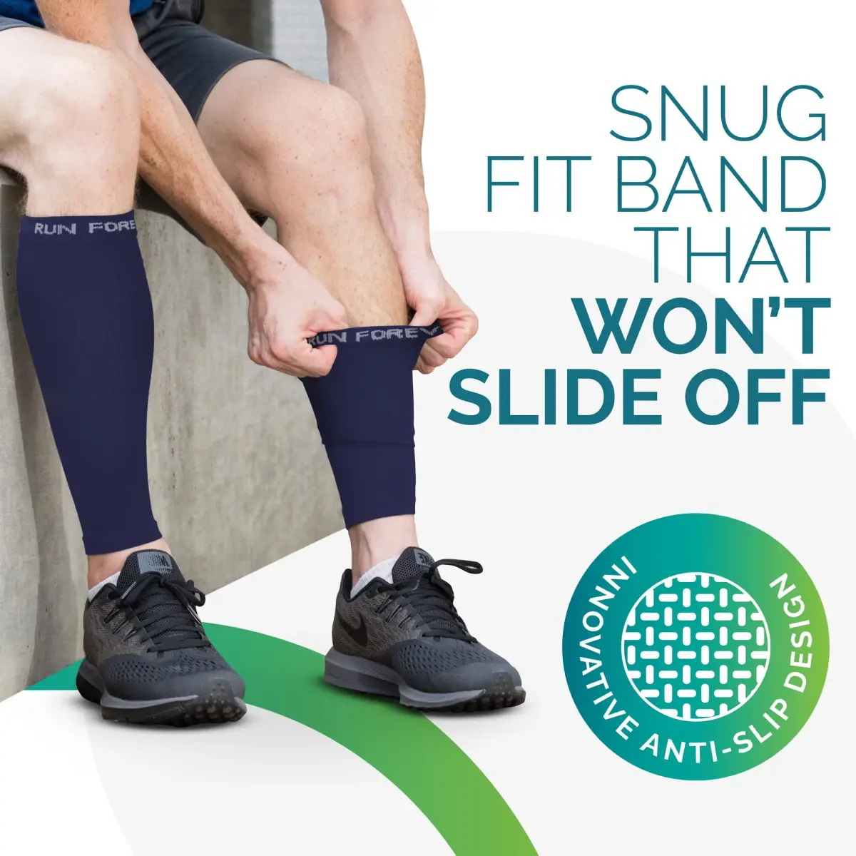 Run Forever Calf Compression Sleeve Large Navy | 20-30mmHg Graduated Compression for Shin Splints & Pain Relief - view 6