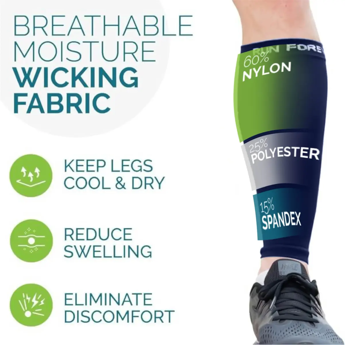 Run Forever Calf Compression Sleeve Large Navy | 20-30mmHg Graduated Compression for Shin Splints & Pain Relief - view 9