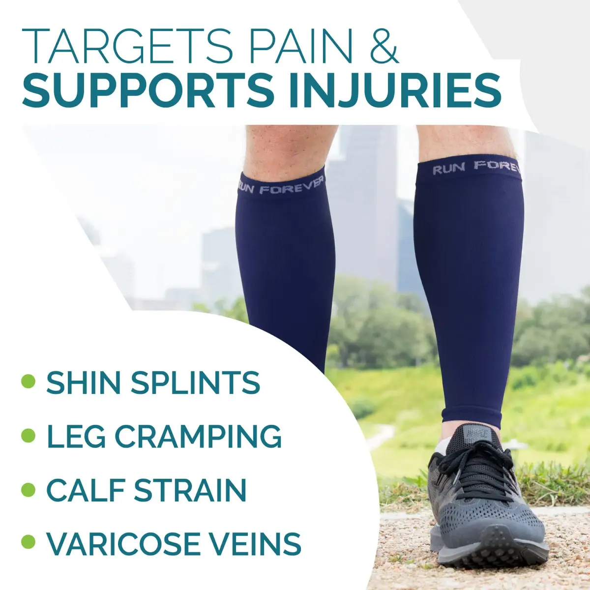 Run Forever Calf Compression Sleeve Large Navy | 20-30mmHg Graduated Compression for Shin Splints & Pain Relief - view 4