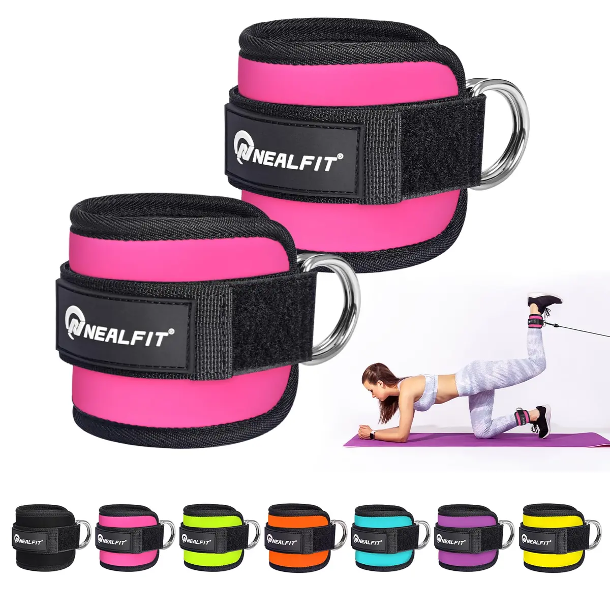 NEALFIT Pink Ankle Strap for Cable Machine, Pair | Comfortable Padded Cuffs for Glute Kickbacks, Leg Extensions, Hip Abductors - main product image
