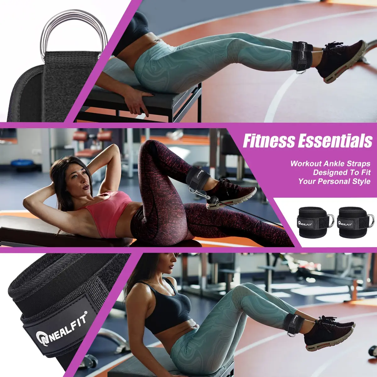 NEALFIT Ankle Strap for Cable Machine, Black Single | Reinforced Steel D-Ring for Glute Kickbacks - view 5