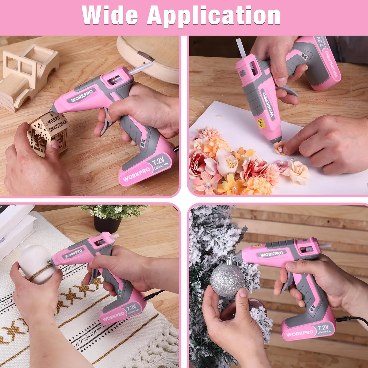 WORKPRO Pink Cordless Hot Melt Glue Gun 7.2V | Fast Preheating, Rechargeable, Safe for Crafts & Repairs - view 8